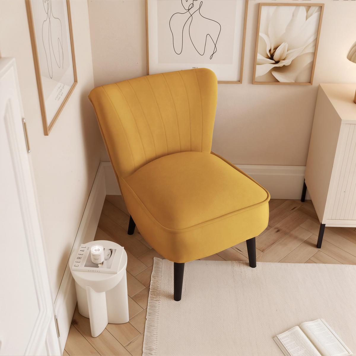 SESSEL DANTE 67/76/76 cm, Samtstoff Gelb - Gelb/Schwarz, Holz/Textil (67/76/76cm) - Idohome