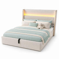 POLSTERBETT 160/200 cm in Beige mit hohem Kopfteil, Bettkasten, LED und USB/Type-C Leinen - Beige, Holzwerkstoff/Textil (160/200cm) - STILVORA