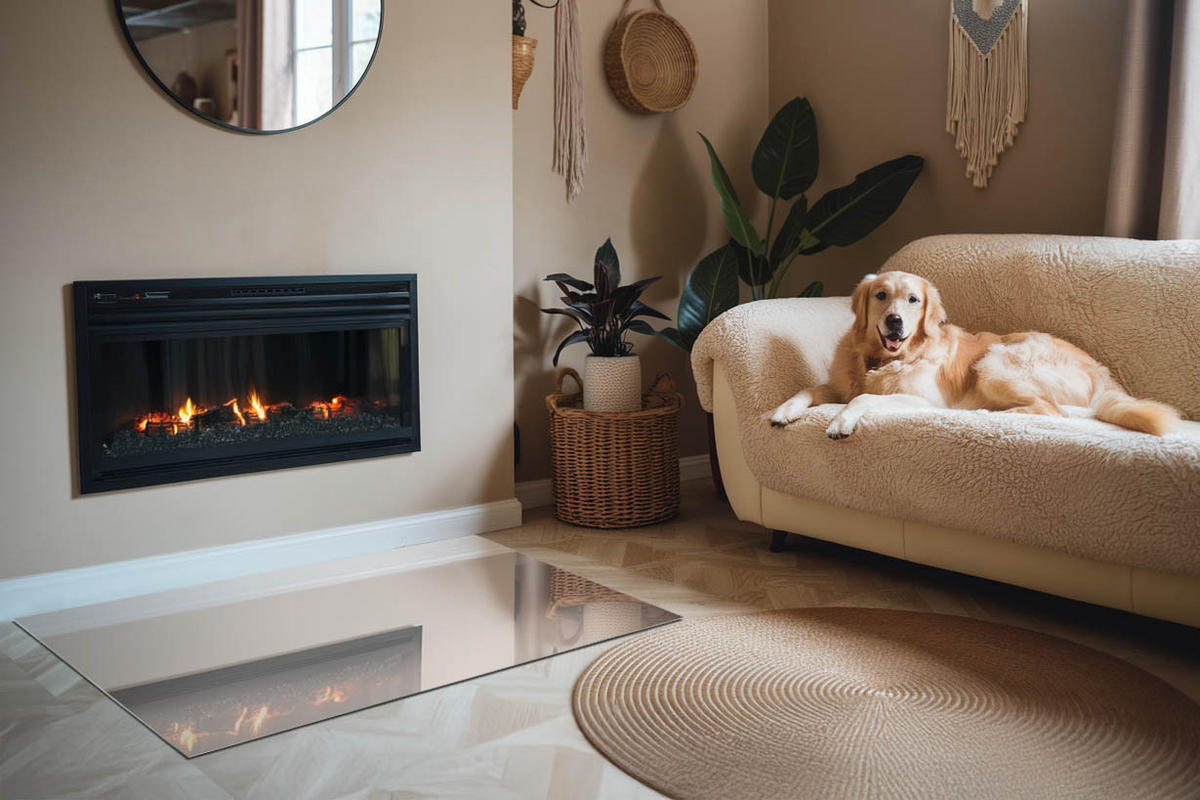 GLASPLATTE für Kamin 120x80 cm - Beige, Glas (120/80/0.4cm) - TULUP