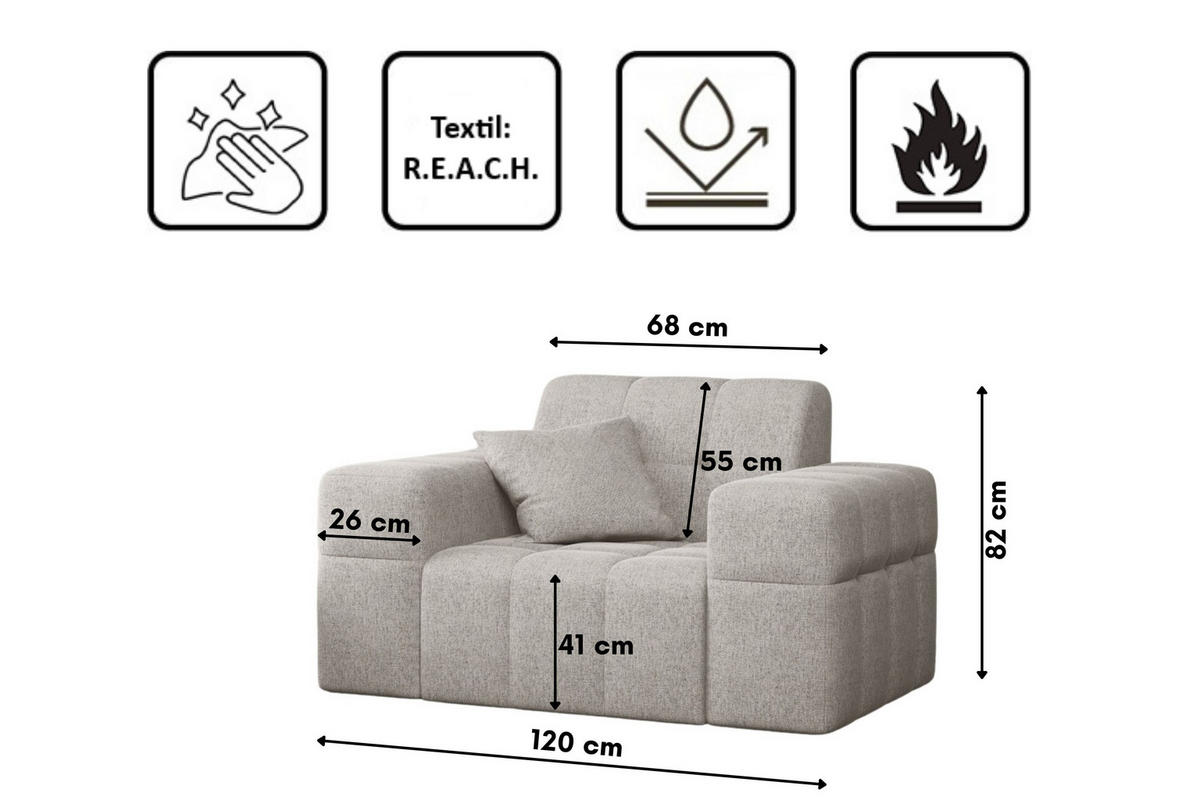 SESSEL Serie NIMES Stoff Verita Beige - Beige, Holz (120/82/92cm) - Kaiser Möbel