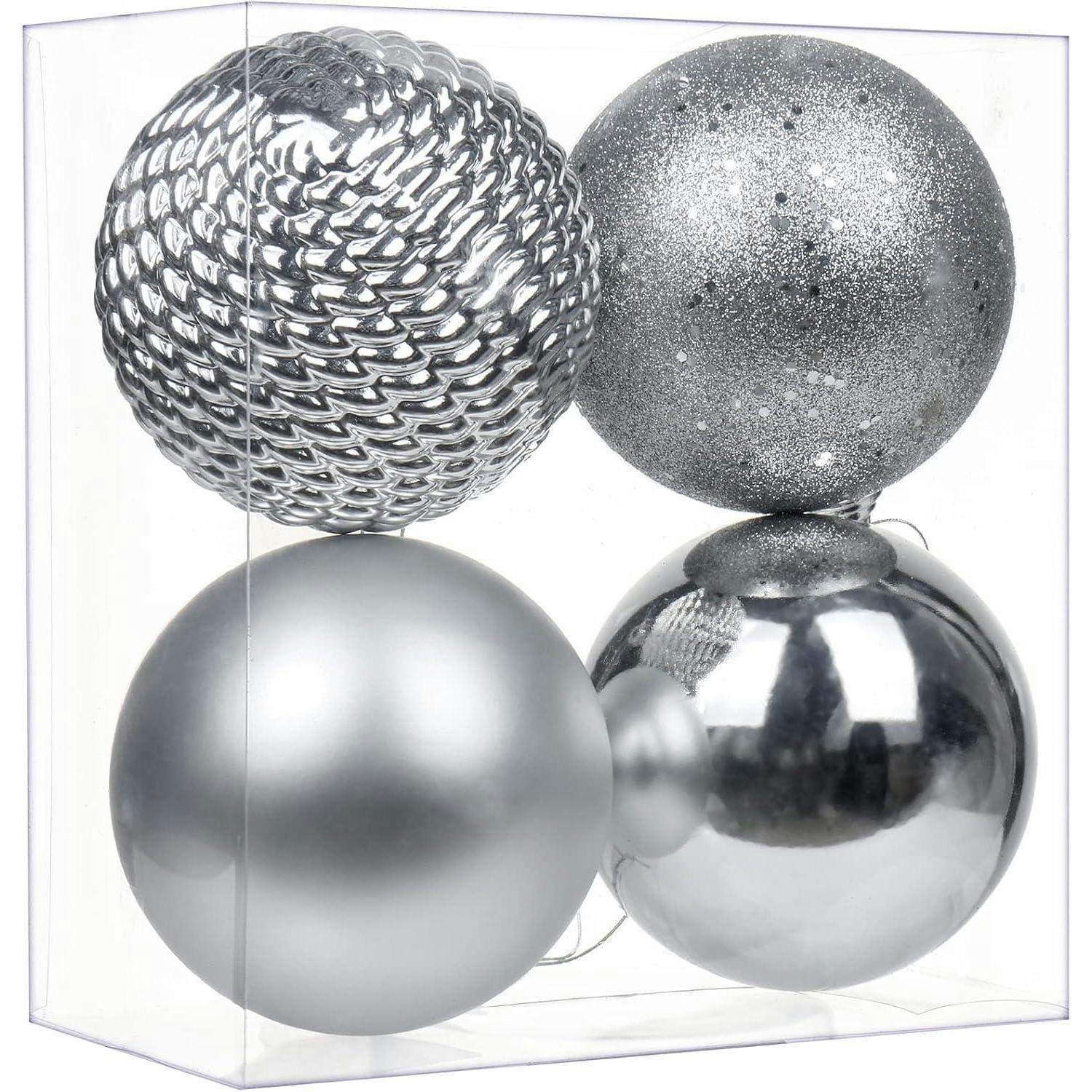 WEIHNACHTSKUGELN 4 Stück bruchsicher 12 cm Silber - Silberfarben, Kunststoff (12/12/12cm)