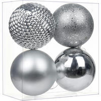 WEIHNACHTSKUGELN 4 Stück bruchsicher 12 cm Silber - Silberfarben, Kunststoff (12/12/12cm)
