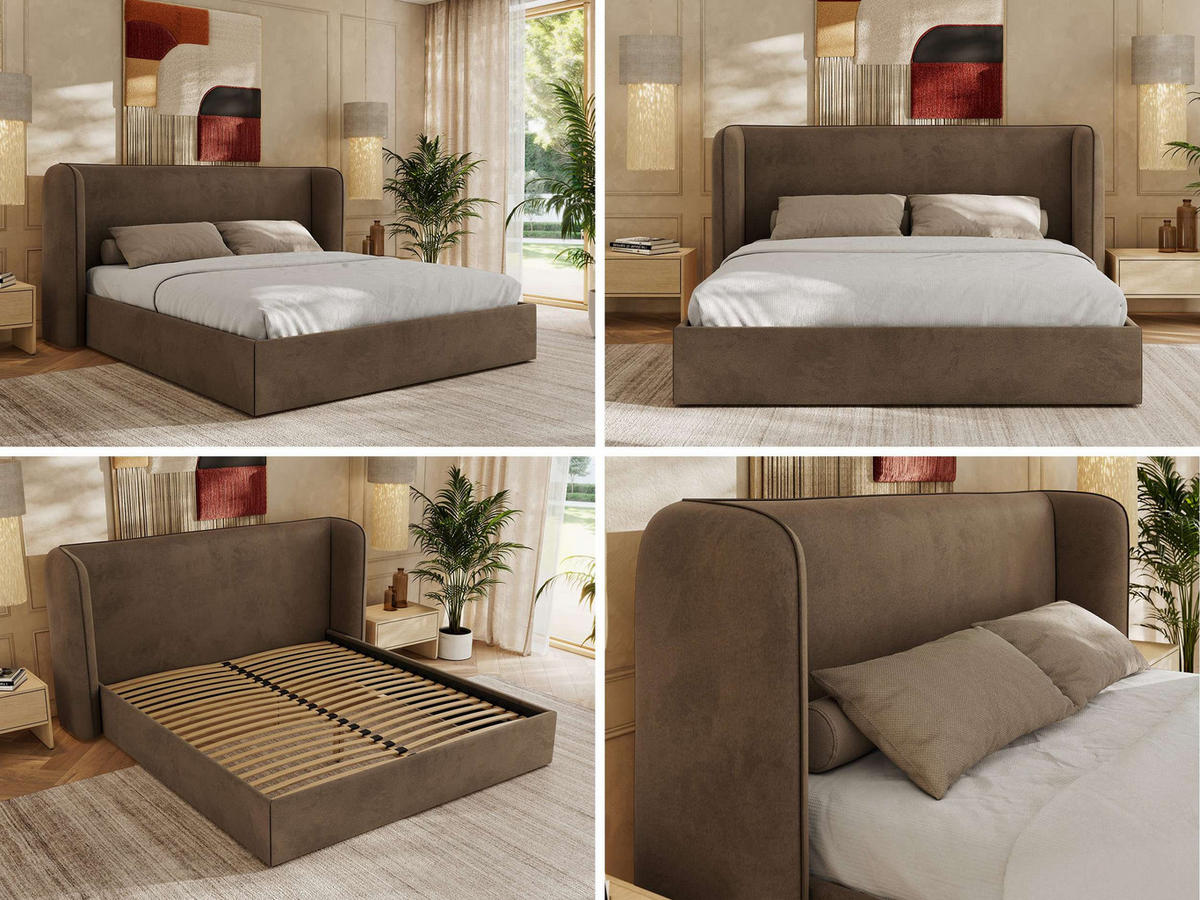 POLSTERBETT EMORA CLASSIC 160/200 - Braun Velvet - Pocket-Matratze - Braun, Textil (160/200cm) - MKS