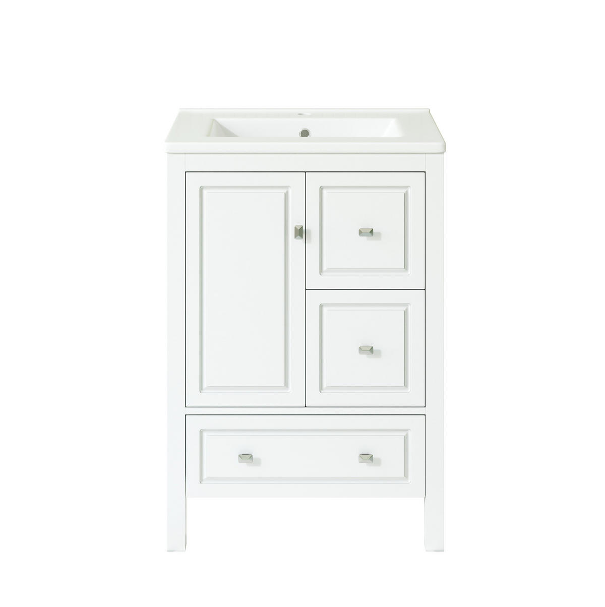WASCHTISCH aus MDF und Keramik 62x47x90 cm Weiß mit Stauraum, Soft-Close und Überlaufschutz - Weiß, Keramik (62/90/47cm) - Modfu
