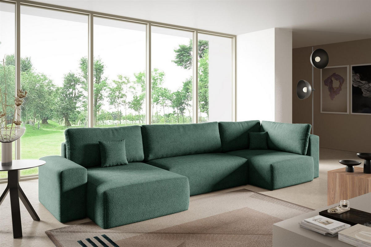 WOHNLANDSCHAFT Arona Xl - Grün, Holzwerkstoff/Textil (148/70/397cm) - Fun Möbel