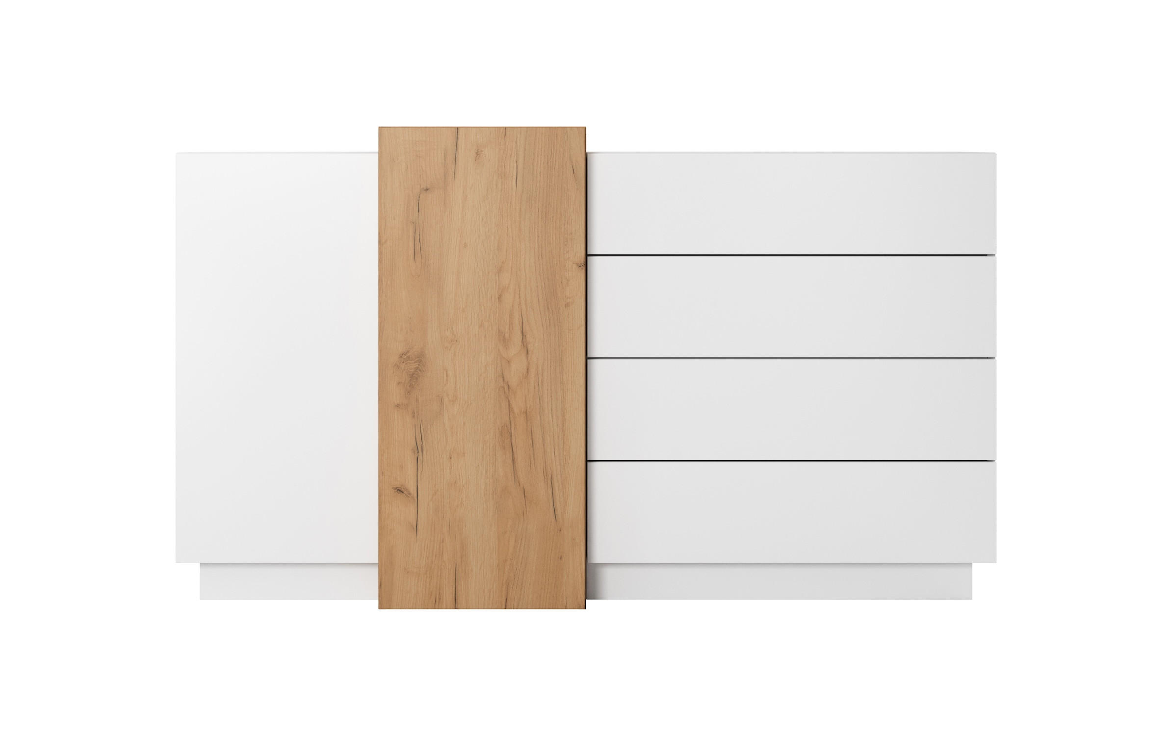KOMMODE 3D weiß / Gold Craft Eiche 160cm / 45 cm / 93,5 cm - Eichefarben/Weiß, Holz/Holzwerkstoff (160/93/45cm) - Feldmann-Wohnen