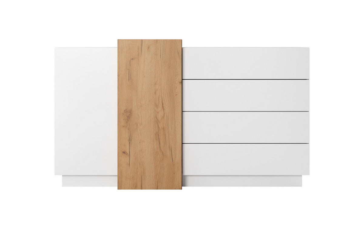 KOMMODE 3D weiß / Gold Craft Eiche 160cm / 45 cm / 93,5 cm - Eichefarben/Weiß, Holz/Holzwerkstoff (160/93/45cm) - Feldmann-Wohnen