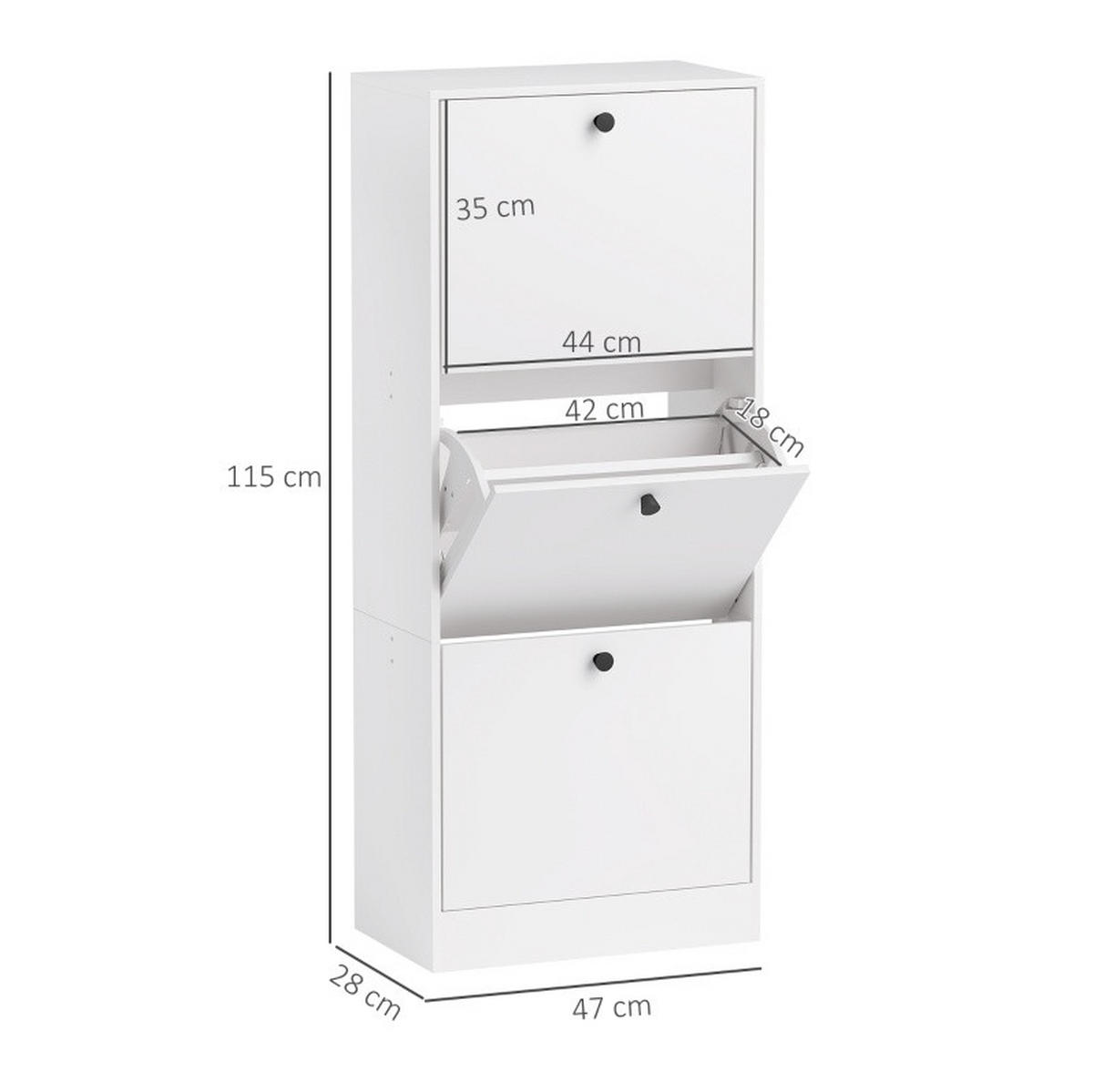 SCHUHSCHRANK 47/115/28 cm Weiß aus Holz mit 3 Klappen - Weiß, Holzwerkstoff (47/115/28cm) - OKMYHOME