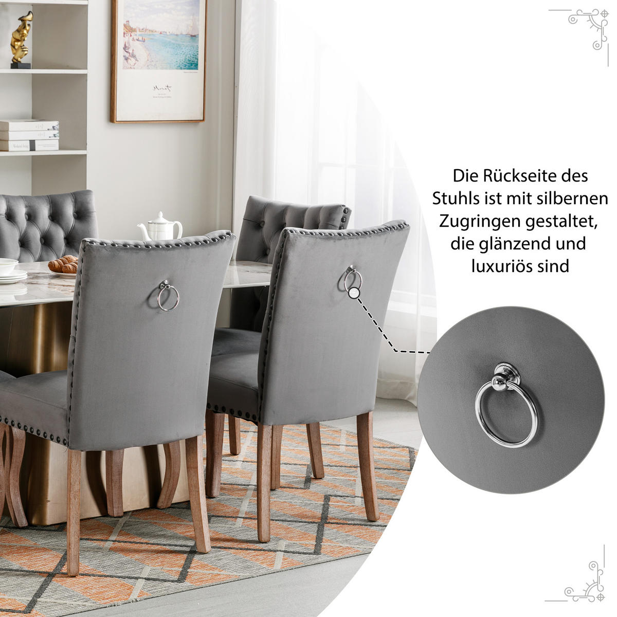ESSZIMMERSTUHL 2er Set Samt Grau Polsterstuhl Massivholz Modern - Grau, Textil (49/95/63cm) - FLIEKS