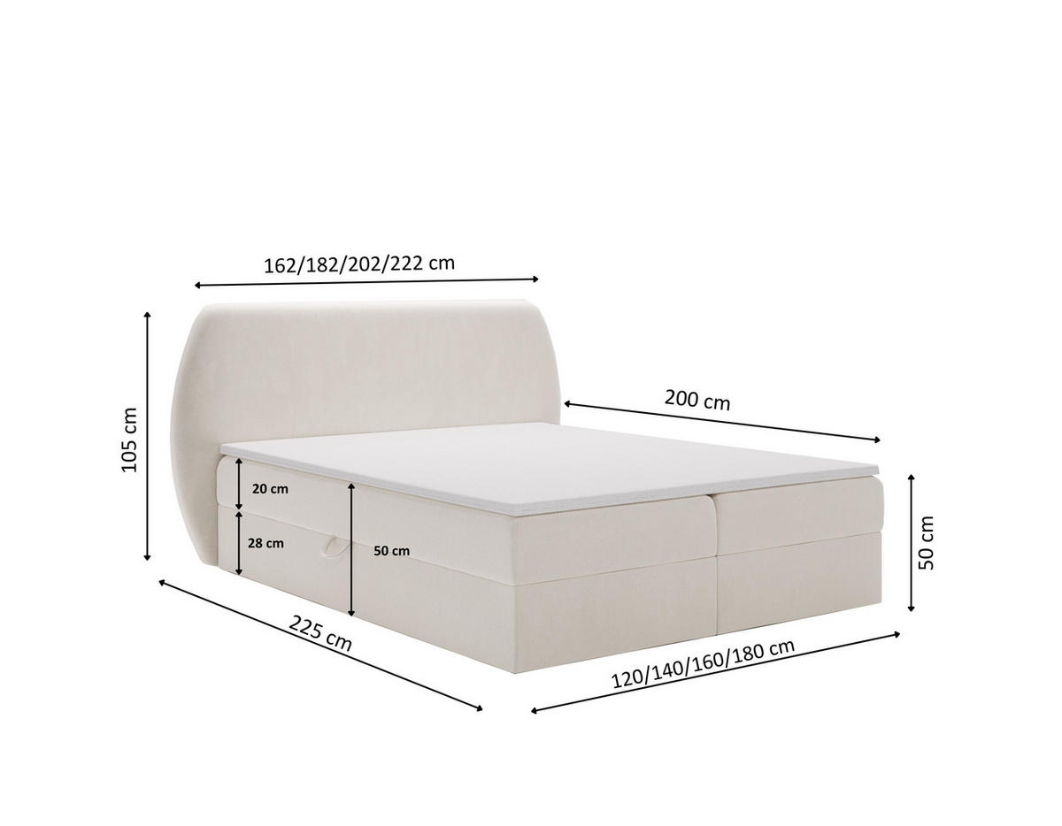 BOXBETT Bloom mit abgerundetem Kopfteil, Stoff Komodo Beige 120x200 cm - Beige, Holz (120/200cm) - Kaiser Möbel