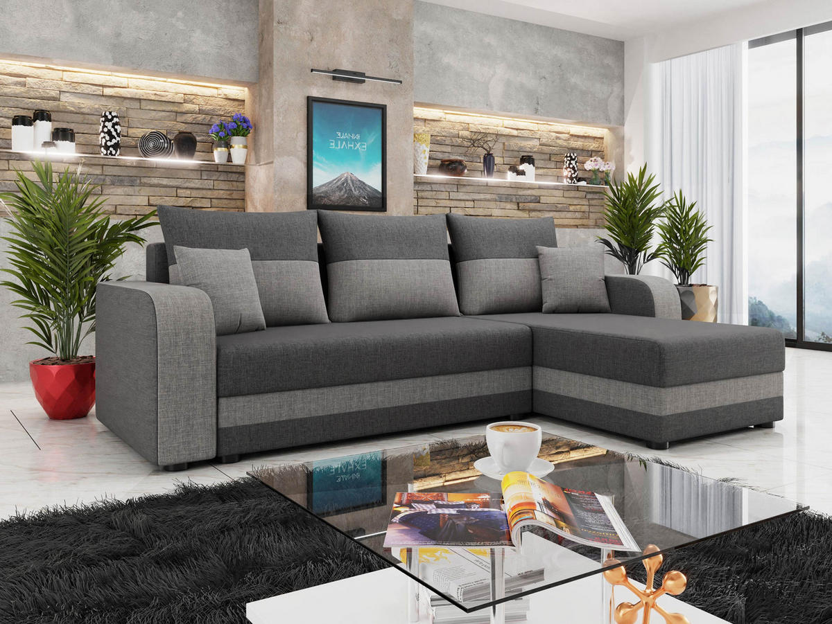 ECKSOFA Hewlet Bis - Hellgrau/Schwarz, Holz/Kunststoff (237/139cm) - MIRJAN24
