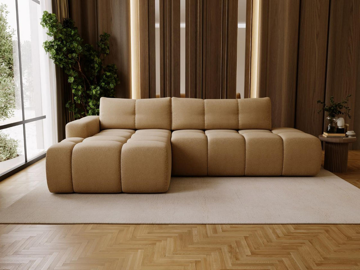 ECKSOFA Montero Bouclé-Stoff Hellbraun Rechts - Hellbraun, Holz/Textil (280/177cm) - Graingold