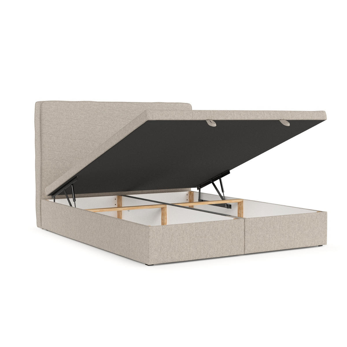 POLSTERBETT Hush mit Stauraum 140/200 cm Hellbeige im Megan Stoff - Sandfarben/Schwarz, Holz/Holzwerkstoff (140/200cm) - AltaBeds