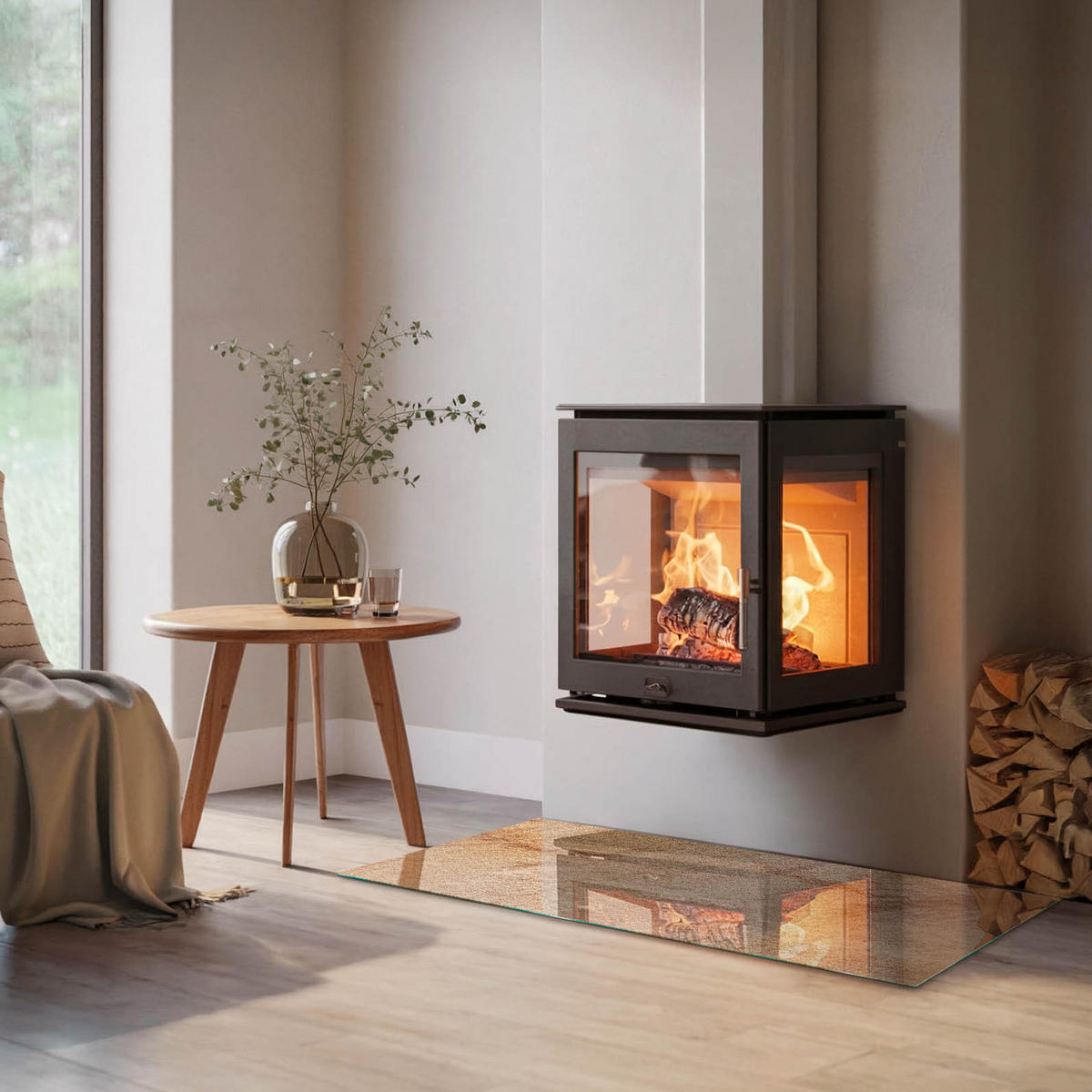 GLASPLATTE für Kamin 120x60 cm - Beige, Glas (120/60/0.4cm) - TULUP