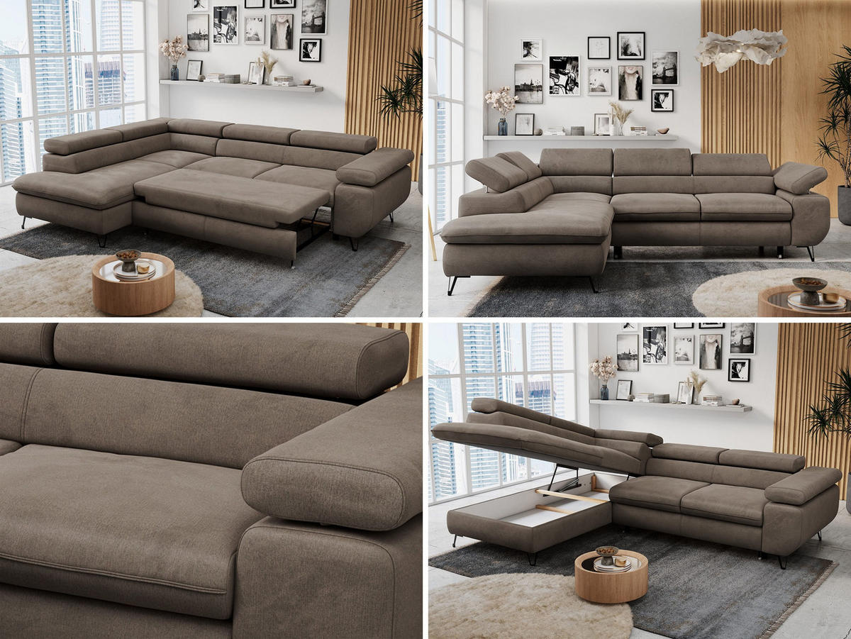 ECKSOFA PETER L Braun Velvet - Links Seite - Schwarz/Braun, Textil/Metall (208/273cm) - MKS