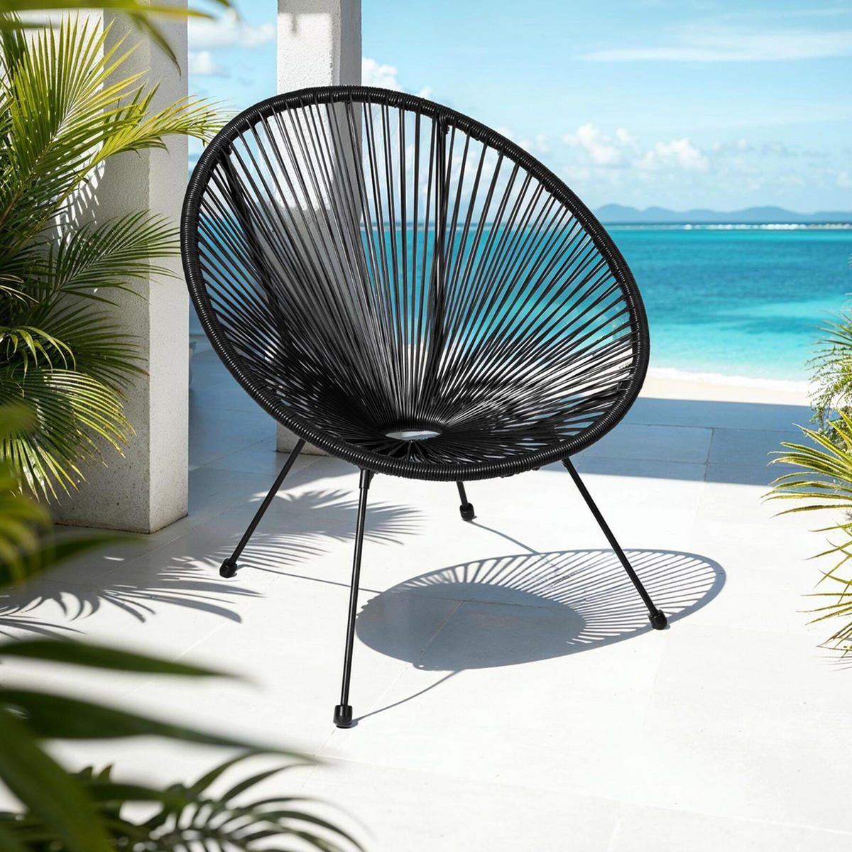 GARTENSTUHL 2er Set Santana mit Tisch, Belastbarkeit Stuhl 120 kg, schwarz - Schwarz, Kunststoff - tectake