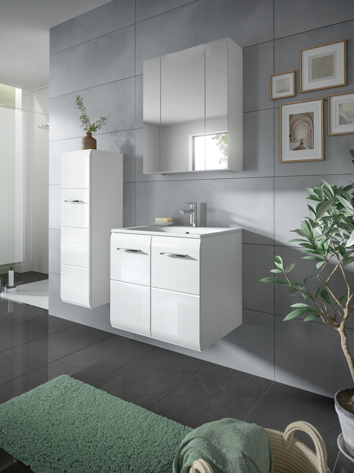 BADKOMBINATION Ice 60x185x46 cm weiß Hochglanz MDF 2tlg. - Weiß, Holz (60/185/46cm)