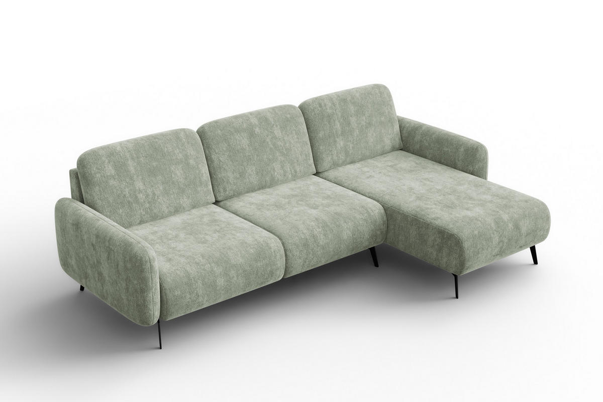 ECKSOFA FEBE 4-Sitzer RECHTS, hellgrüner Chenille-Stoff - Schwarz/Hellgrün, Holz/Textil (264/157cm) - Wozimo