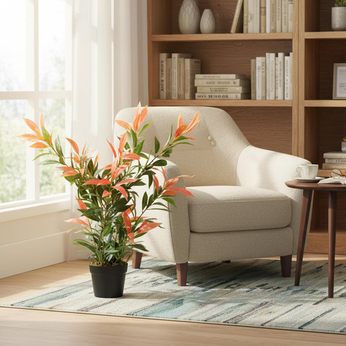 KÜNSTLICHE Glanzmispel 90 cm Kunstpflanze mit 300 Blättern künstliche Pflanze - Rot/Multicolor, Kunststoff (90cm) - HOMCOM