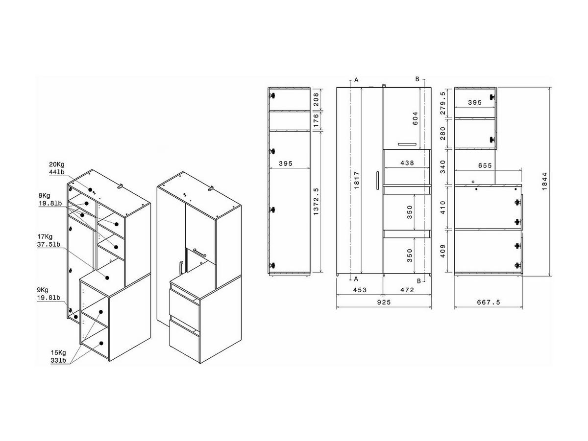 WASCHMASCHINENMÖBEL - 156.7 cmcm x 66.8 cmcm - Holz, Platte - Naturfarben Hell, Weiß - ERKANO - Naturfarben/Weiß, Holz (156.7/184.4/66.8cm) - Vente-Unique
