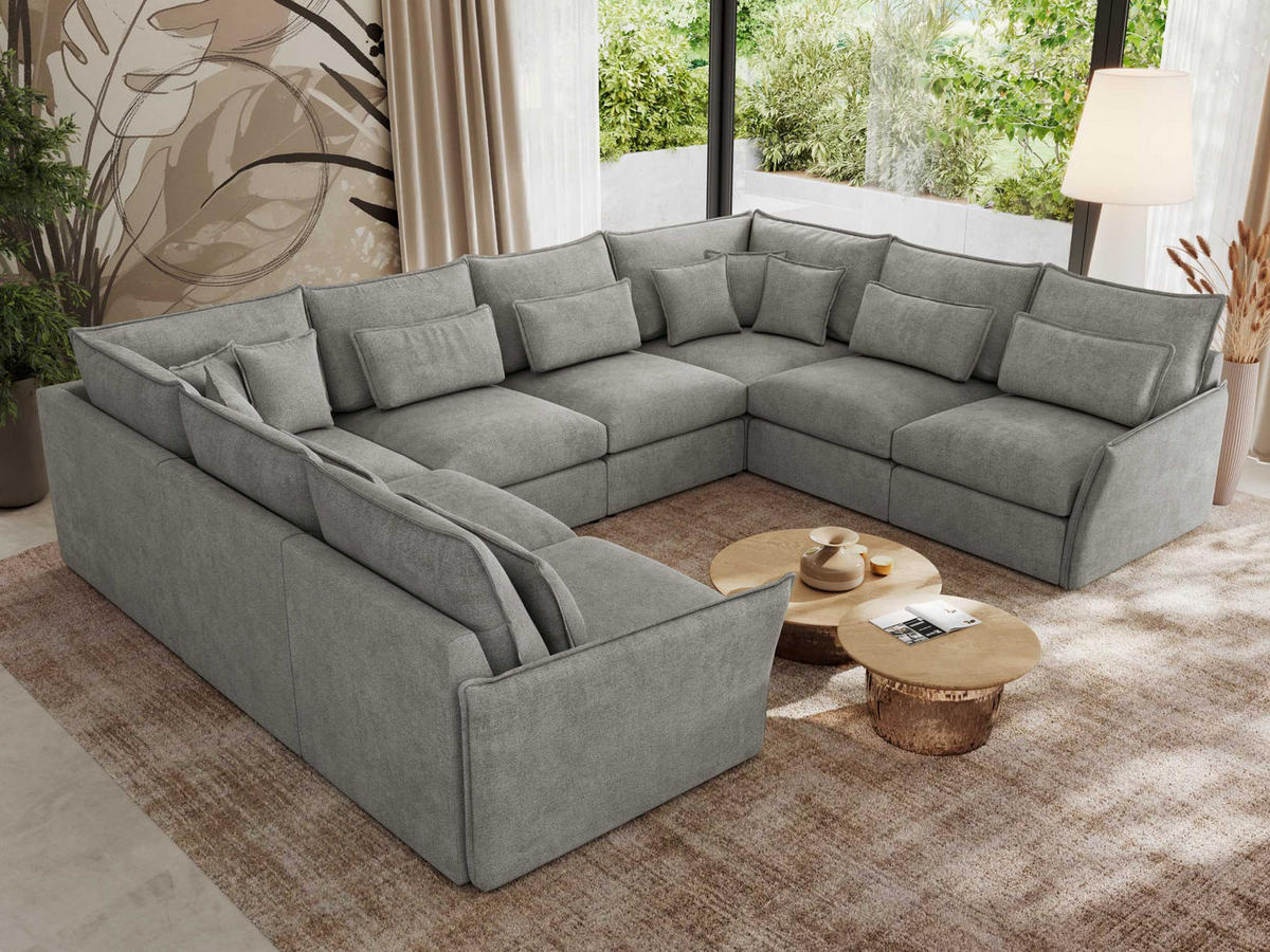 WOHNLANDSCHAFT VERSO U 8M Hellgrau Struktur - Hellgrau/Schwarz, Kunststoff/Textil (362/93/270cm) - MKS
