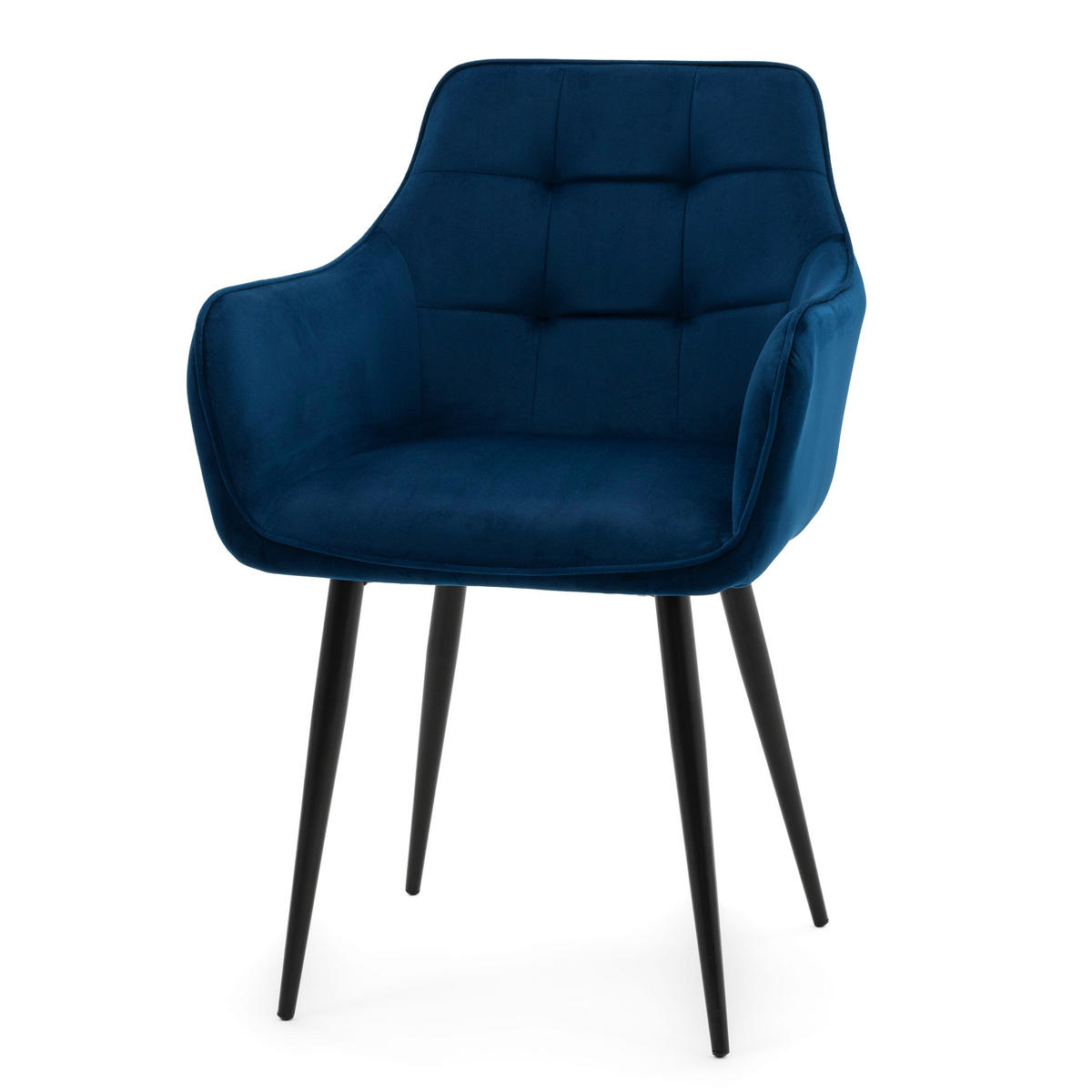 STUHL GALLO gespolstert mit Steppung - dunkelblau - Samt Velours - Schwarz/Dunkelblau, Textil/Metall (58/88/58cm) - NEW HOME