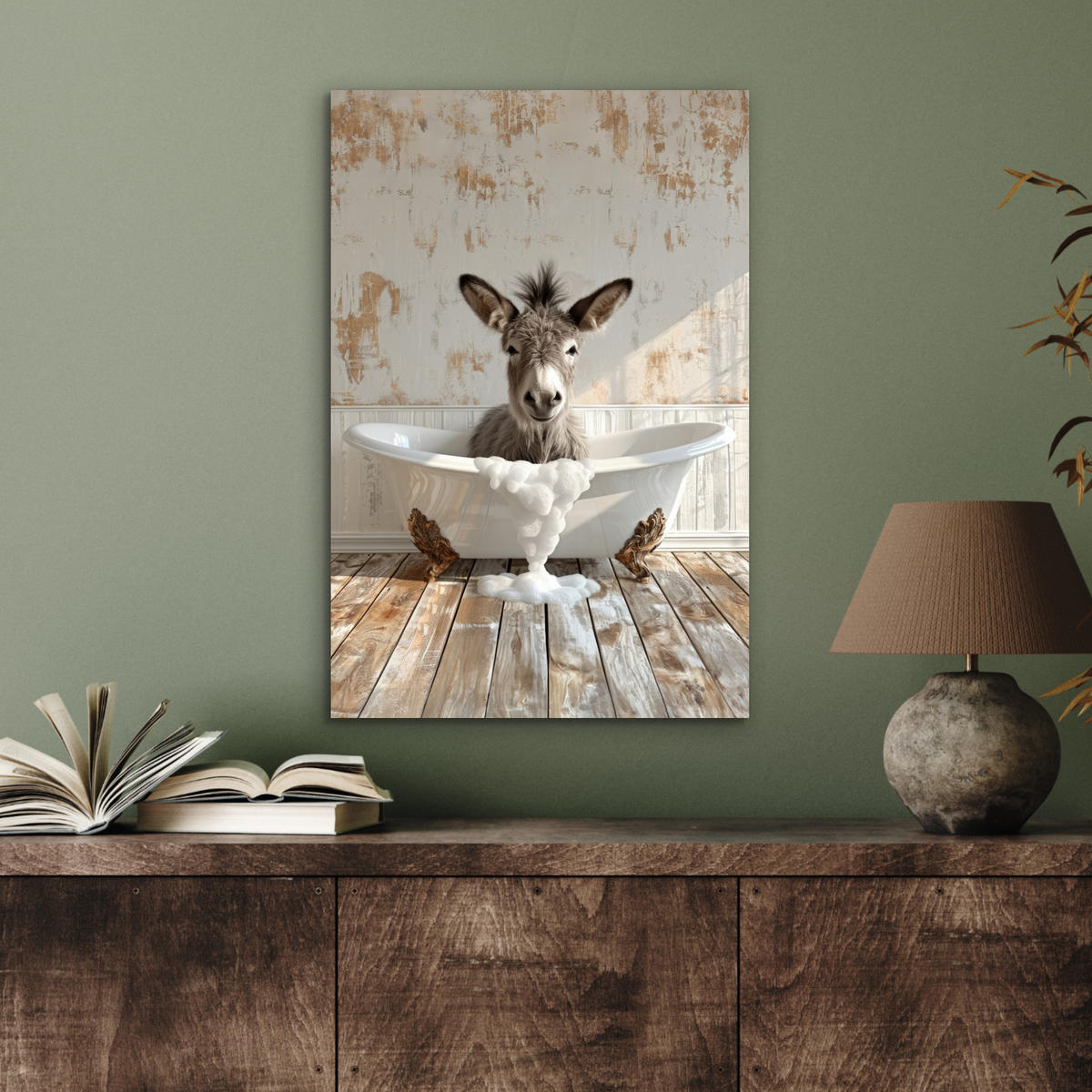 METALLBILD Esel - Tiere - Badewanne - Schaumstoff 40x60 cm - Weiß, Metall (40/60cm) - MuchoWow