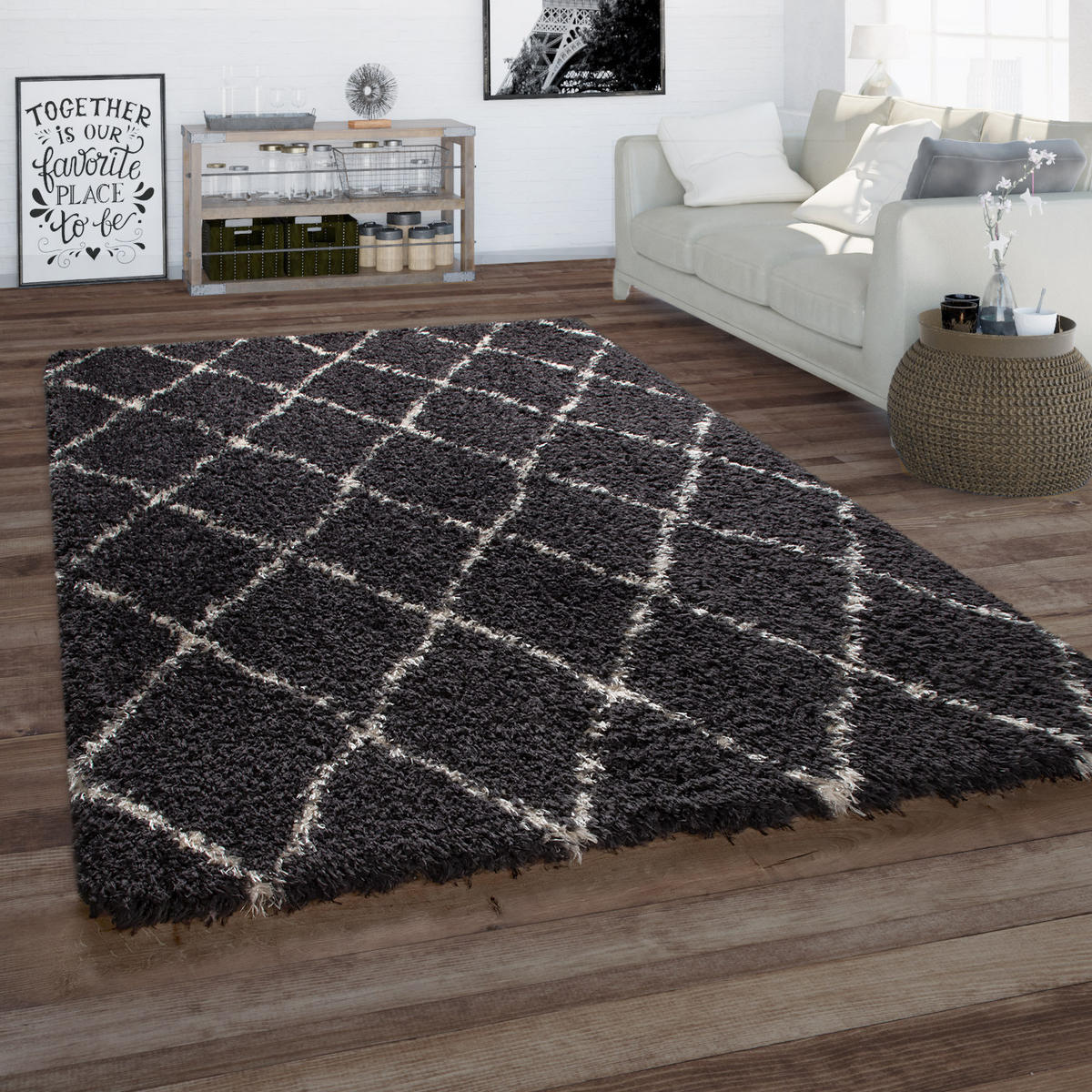 HOCHFLORTEPPICH 80/150 cm Kairo 730 - Anthrazit, Textil (80/150cm) - Paco Home