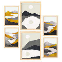 POSTER Set Mit 6 Bergrahmen In Kulissen Abstracts Ästhetische Dekorative Gemälde Für Ihr Wohnzimmer Zuhause A3 & A4 Rahmen Aus Hellem Holz - Beige, Papier (29/3cm) - Nacnic