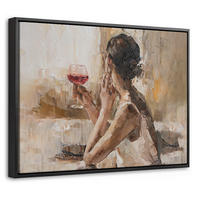 LEINWAND Bilder mit Rahmen - Ölgemälde - Frau - Wein - 40x30 - Hellbraun, Textil (40/30cm) - MuchoWow