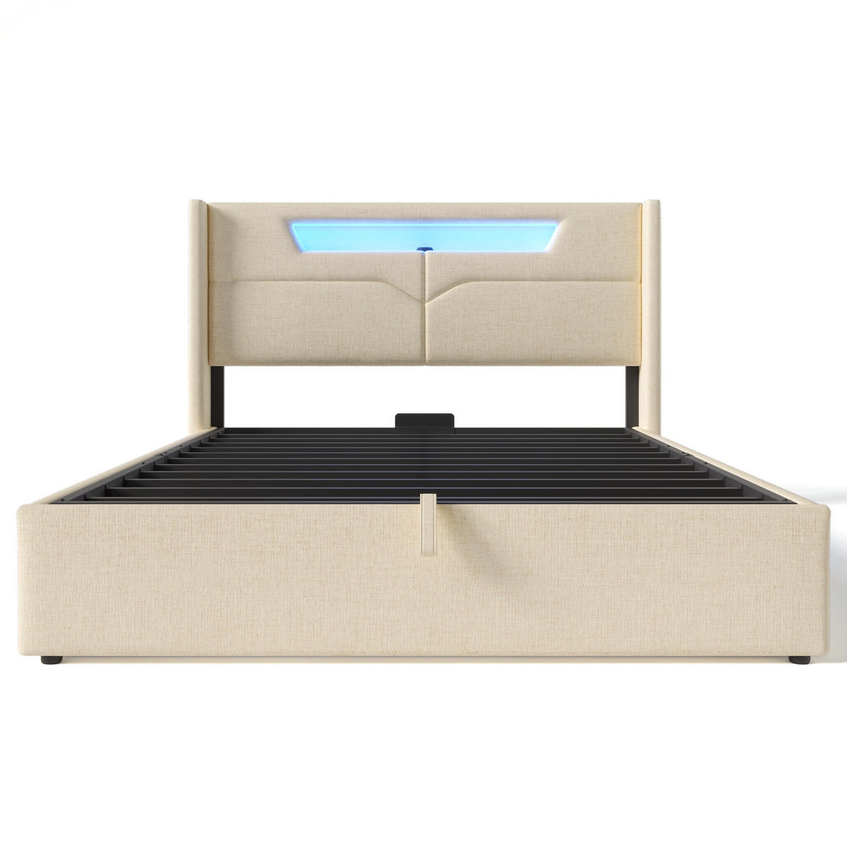 ČALOUNĚNÁ postel 140/200 cm béžová z lnu s LED osvětlením a USB/Type-C úložným prostorem - béžová, textil (140/200cm) - OKWISH