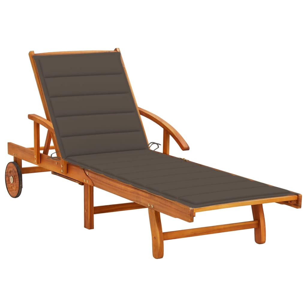 SONNENLIEGE mit Auflage Akazie Massivholz - Taupe, Holz (67/85/200cm) - furnicato