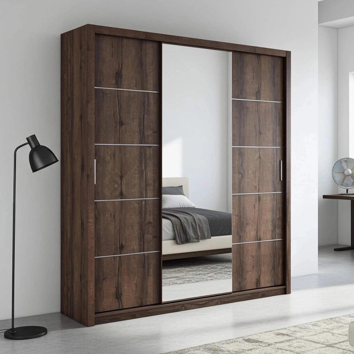 SCHIEBETÜRENSCHRANK Tamiza 250/215/62 3-türig - Silberfarben/Braun, Holzwerkstoff/Kunststoff (250/215/62cm) - Ravio