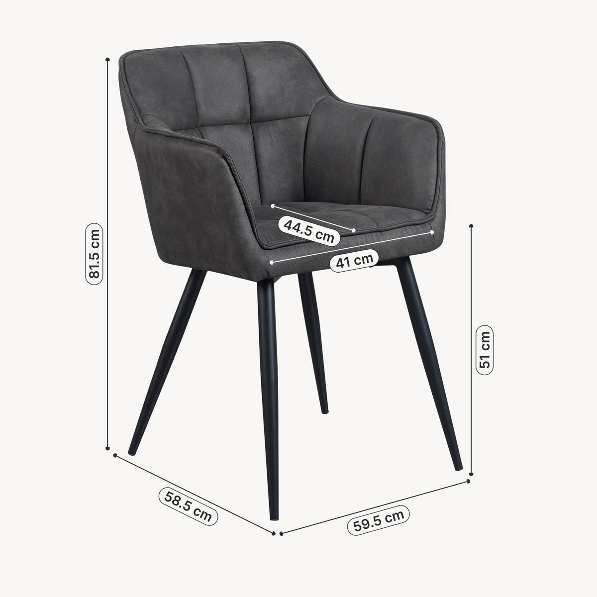 KRESLO Birmingham - čierna/tmavosivá, kov/textil (60/82/59cm) - [en.casa]