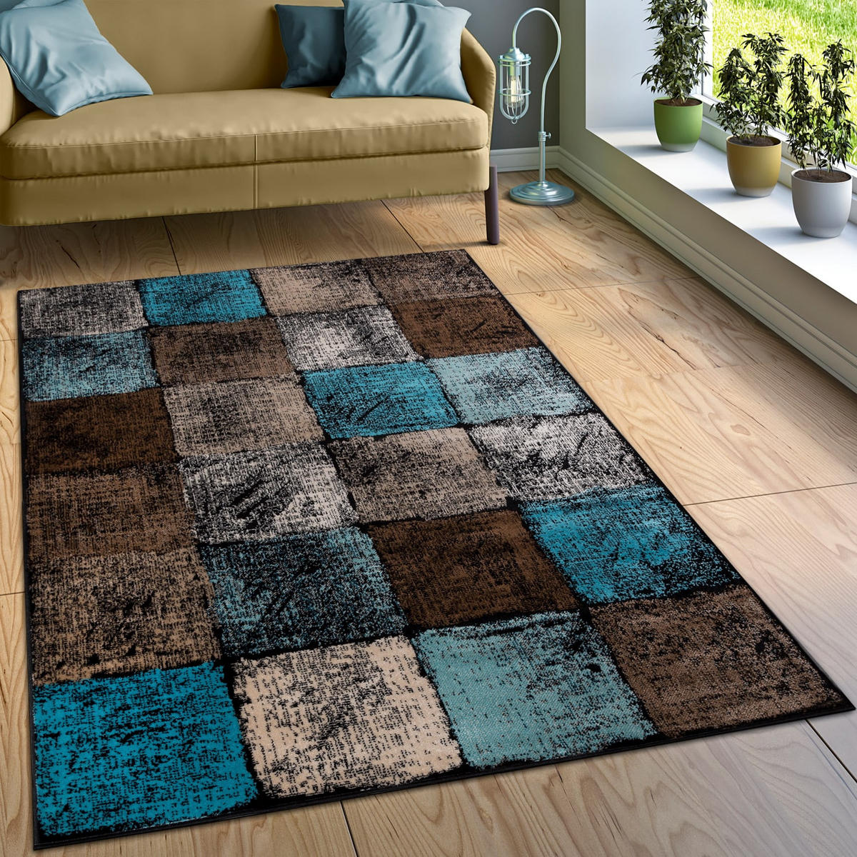 KURZFLORTEPPICH, kariert, Braun, 80 x 150 cm - Braun, Textil (80/150cm) - KADIMA DESIGN