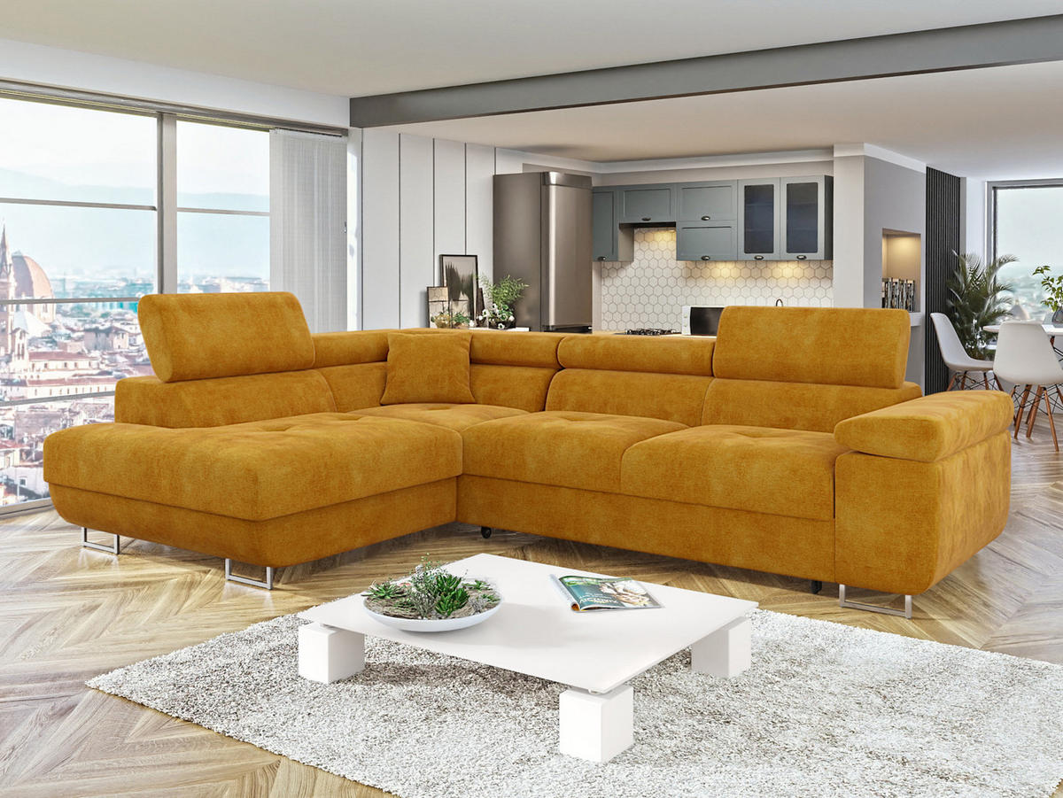 ECKSOFA Torezio, Seite: Links - Currygelb, Holz/Textil (274/203cm) - MIRJAN24