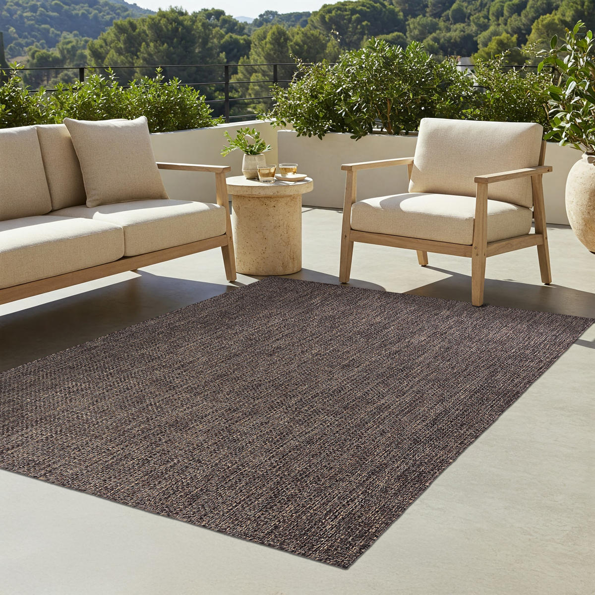 TEPPICH YUCANA Dunkelbraun Outdoor Flachgewebe 180/250 cm - Dunkelbraun, Textil (180/250cm) - Tapiso