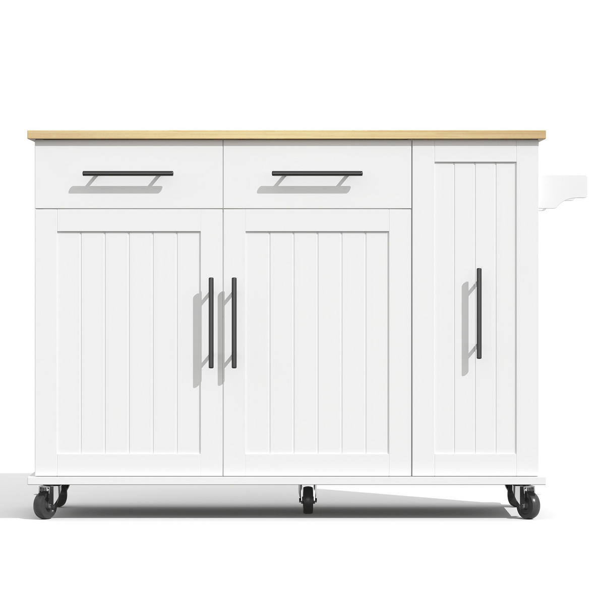 KÜCHENINSEL 120/90/40(65) cm Weiß/Natur aus MDF mit Klappblatt - Weiß, Holzwerkstoff (40/90/120cm) - OKMYHOME