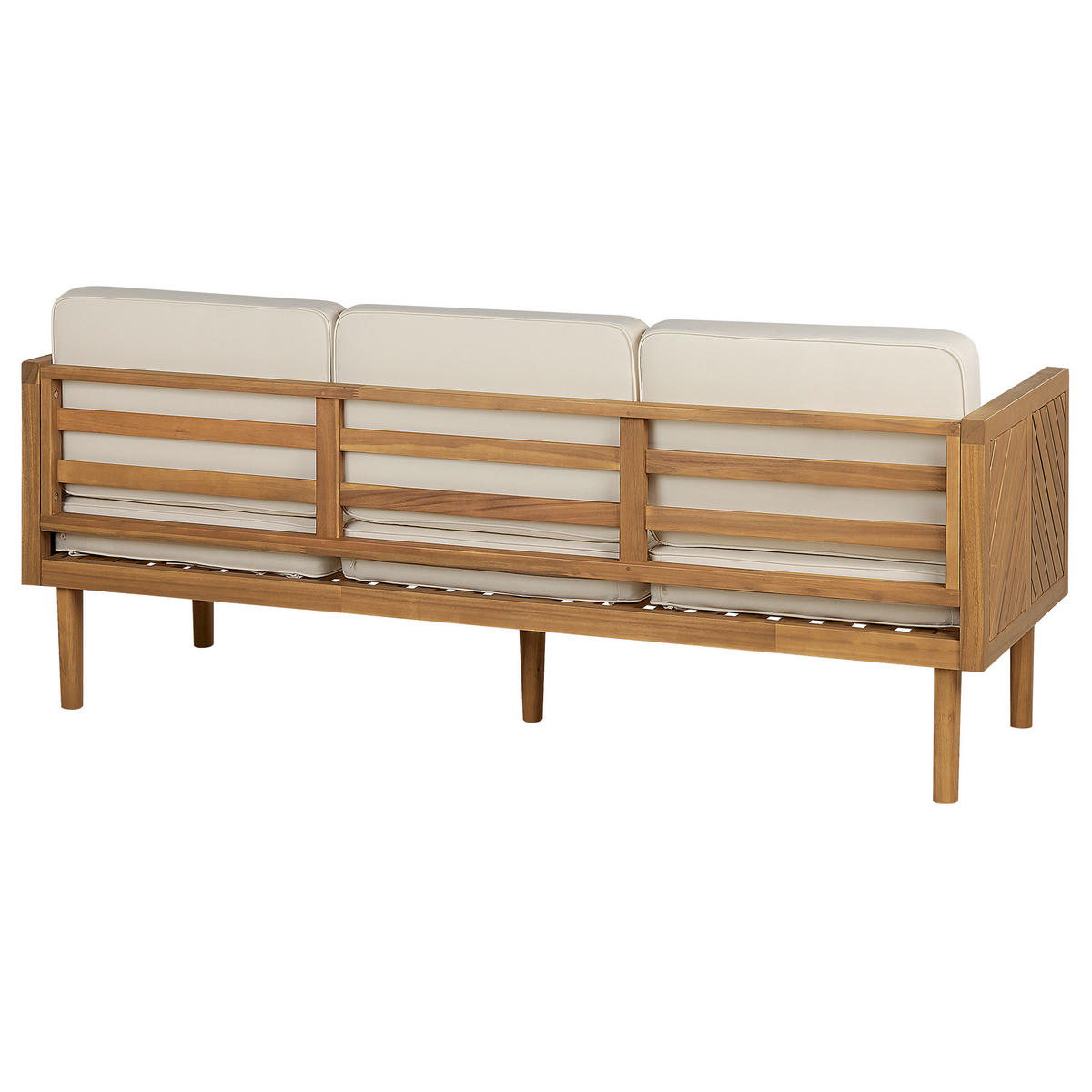 GARTENSOFA 3-Sitzer Akazienholz hellbraun Auflagen creme Baratti - Hellbraun/Weiß, Holz (179/76/65cm) - Beliani