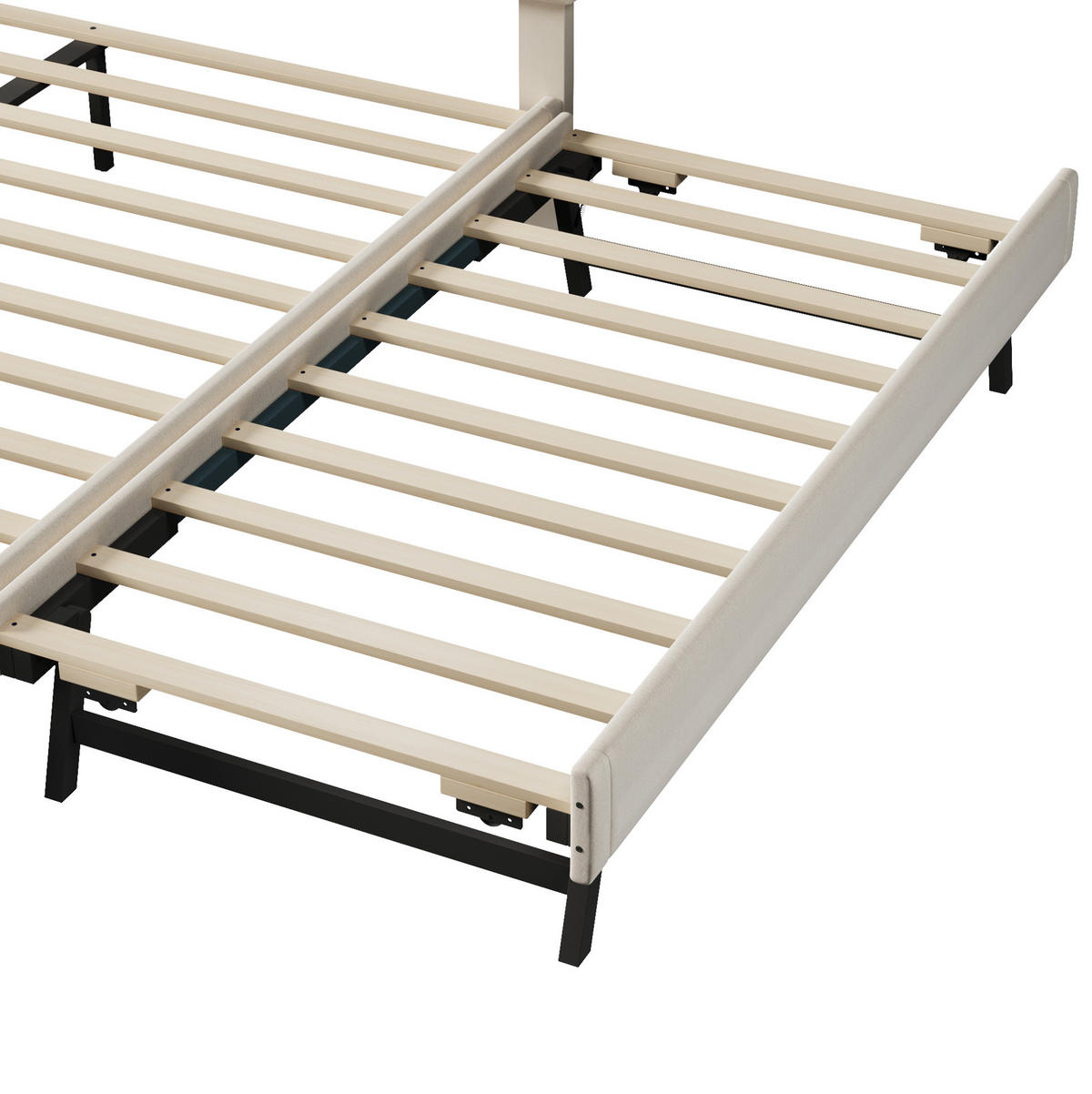 POLSTERBETT mit Rollbett 140x200 cm Samt Beige - Beige, Metall (140/200cm) - Meubliv