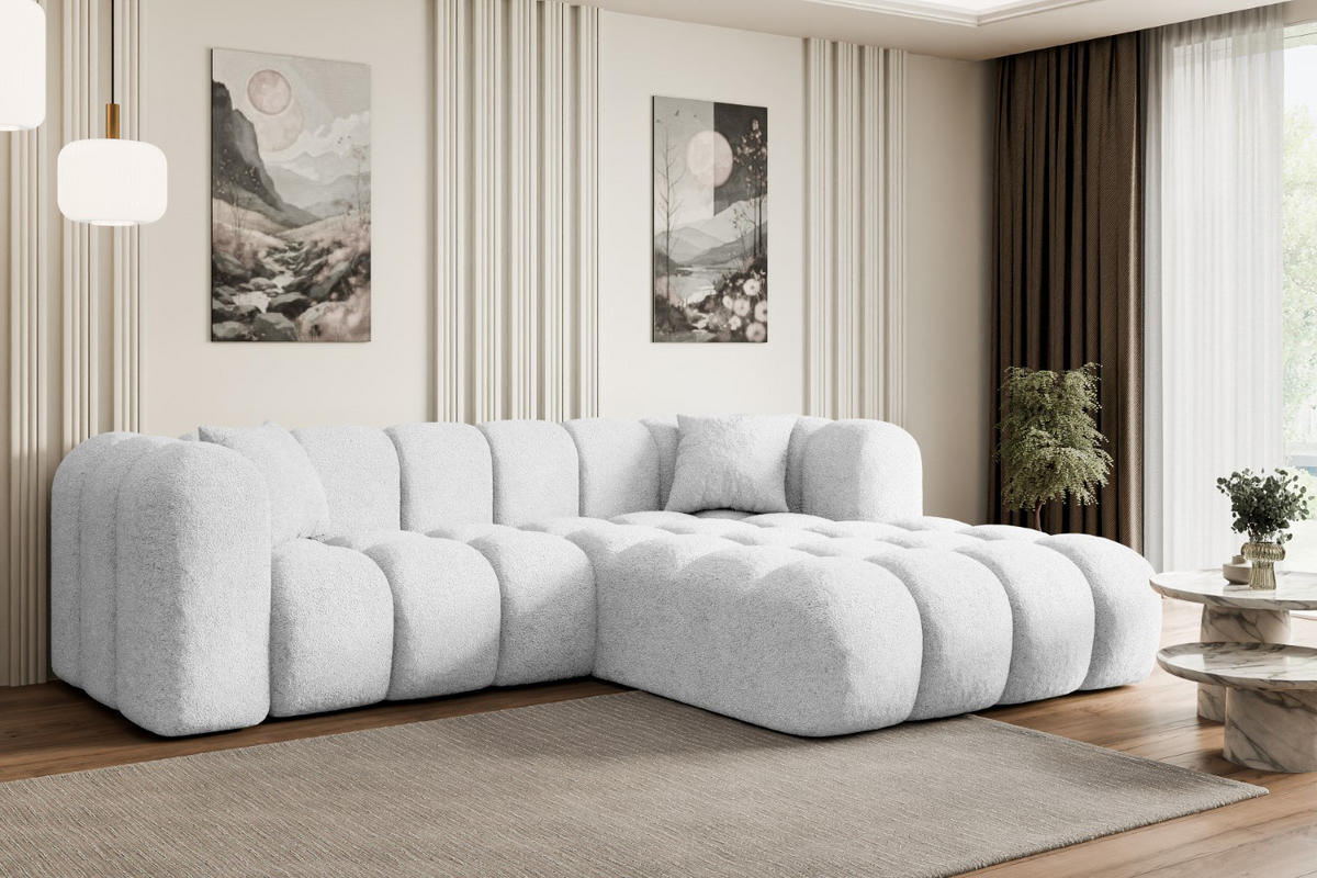 ECKSOFA Ottomane Rechts OLEA-L1 - 231x173x74 cm Weiß Bouclé - Schwarz/Weiß, Holzwerkstoff/Kunststoff (231/173cm) - ALTDECOR