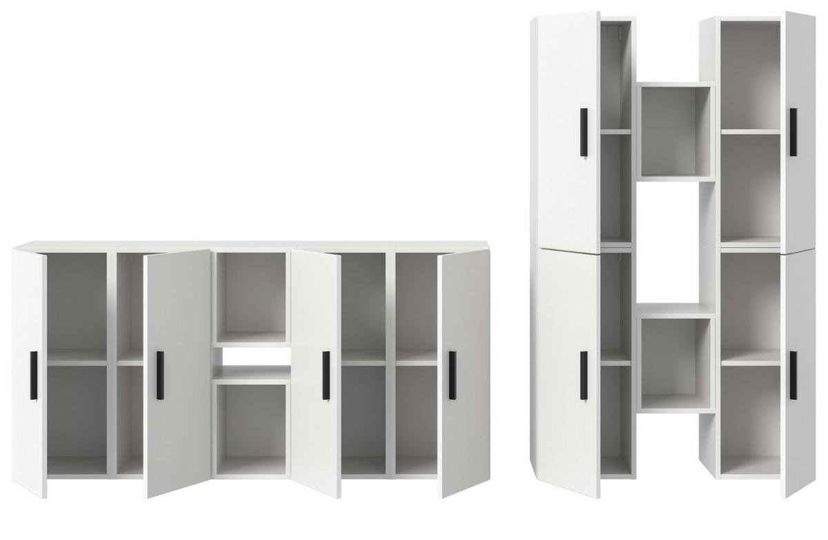 WOHNWAND weiß 259 x 184 cm, Wohnkombination hängend / stehend - Schwarz/Weiß, Holzwerkstoff/Kunststoff (259/151/34cm) - Inn.Furn
