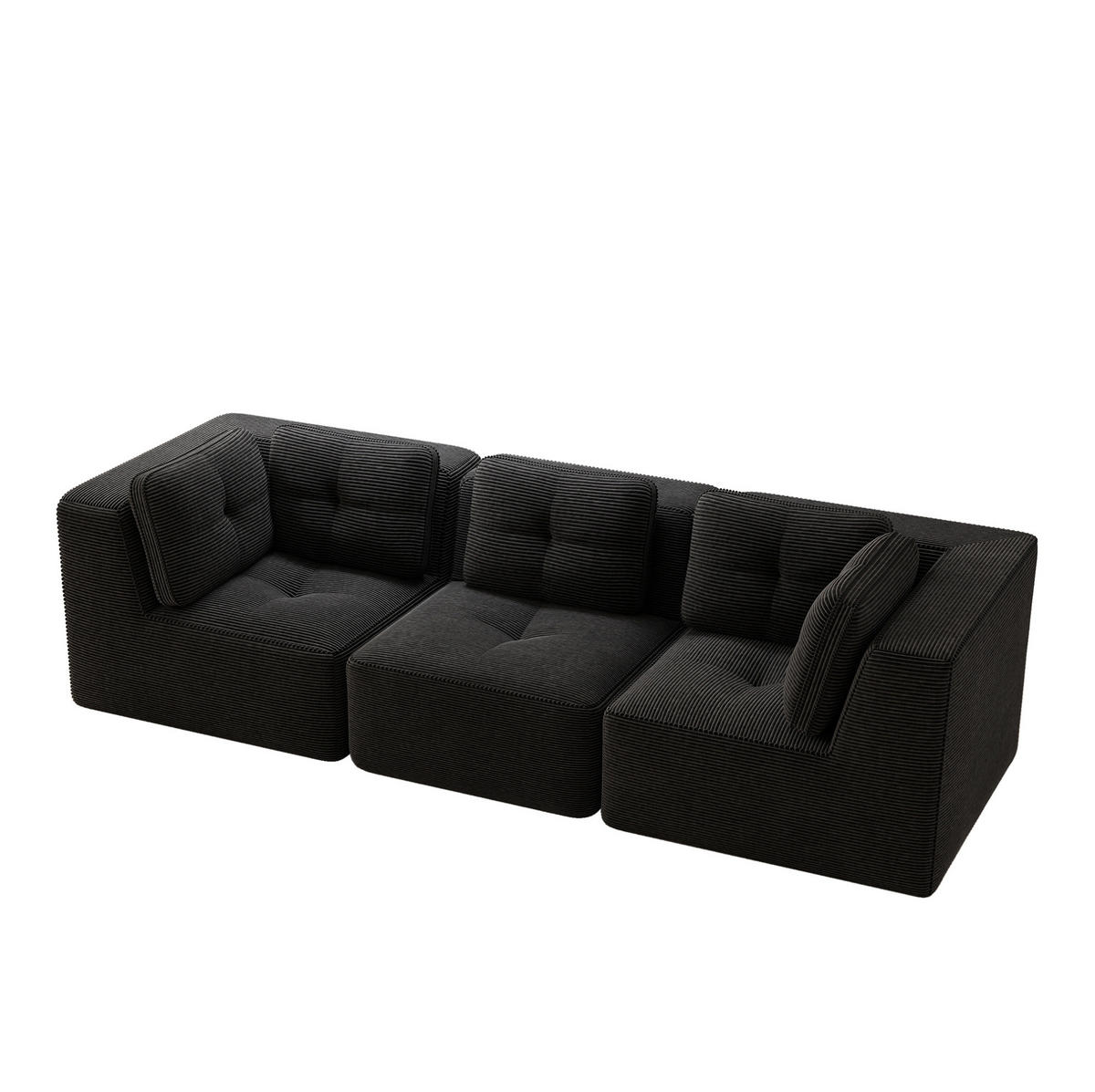 ECKSOFA modular mit 74 cm Sitztiefe Cord Schwarz - Schwarz, Kunststoff (104/69/297cm) - Meubliv