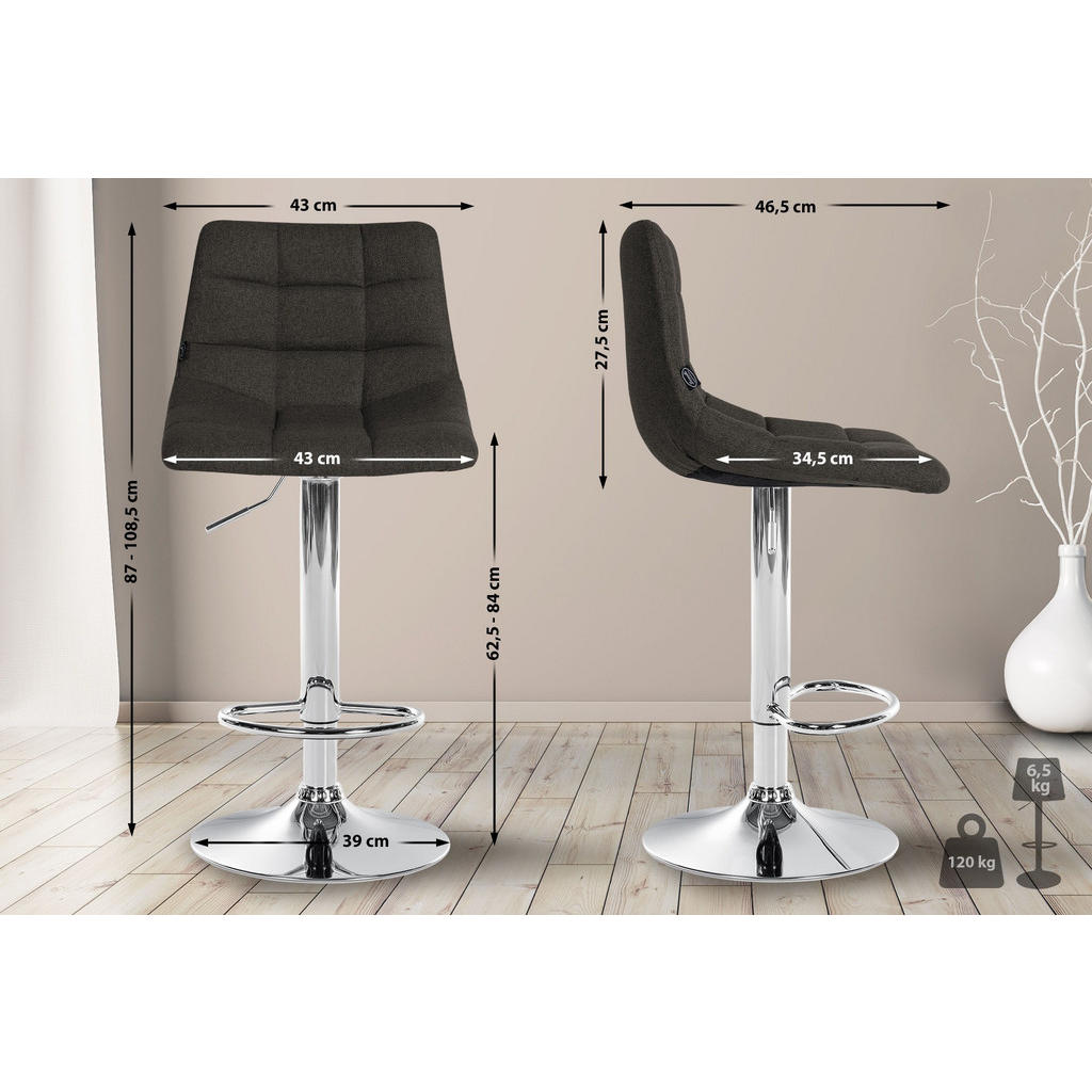 Thumbnail - CLP Barhocker, Dunkelgrau, Textil, 43x87x46.5 cm, Esszimmer, Barmöbel, Barhocker
