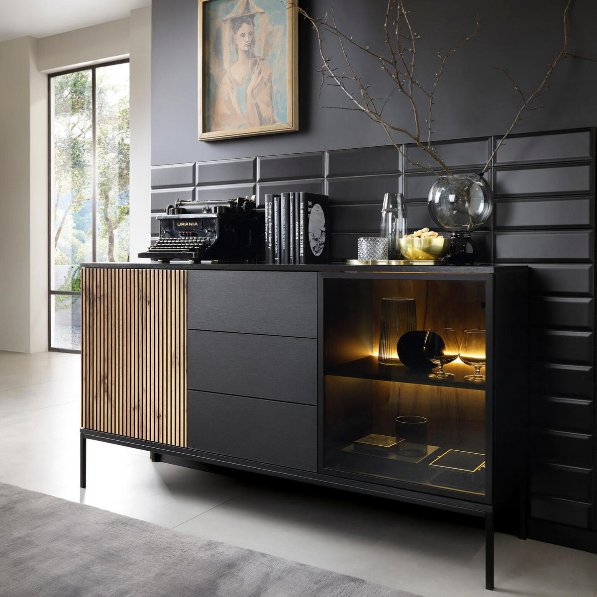 SIDEBOARD SENTO Schwarz 154x39x83 cm - Schwarz, Holzwerkstoff (154/83/39cm) - FURNLUX