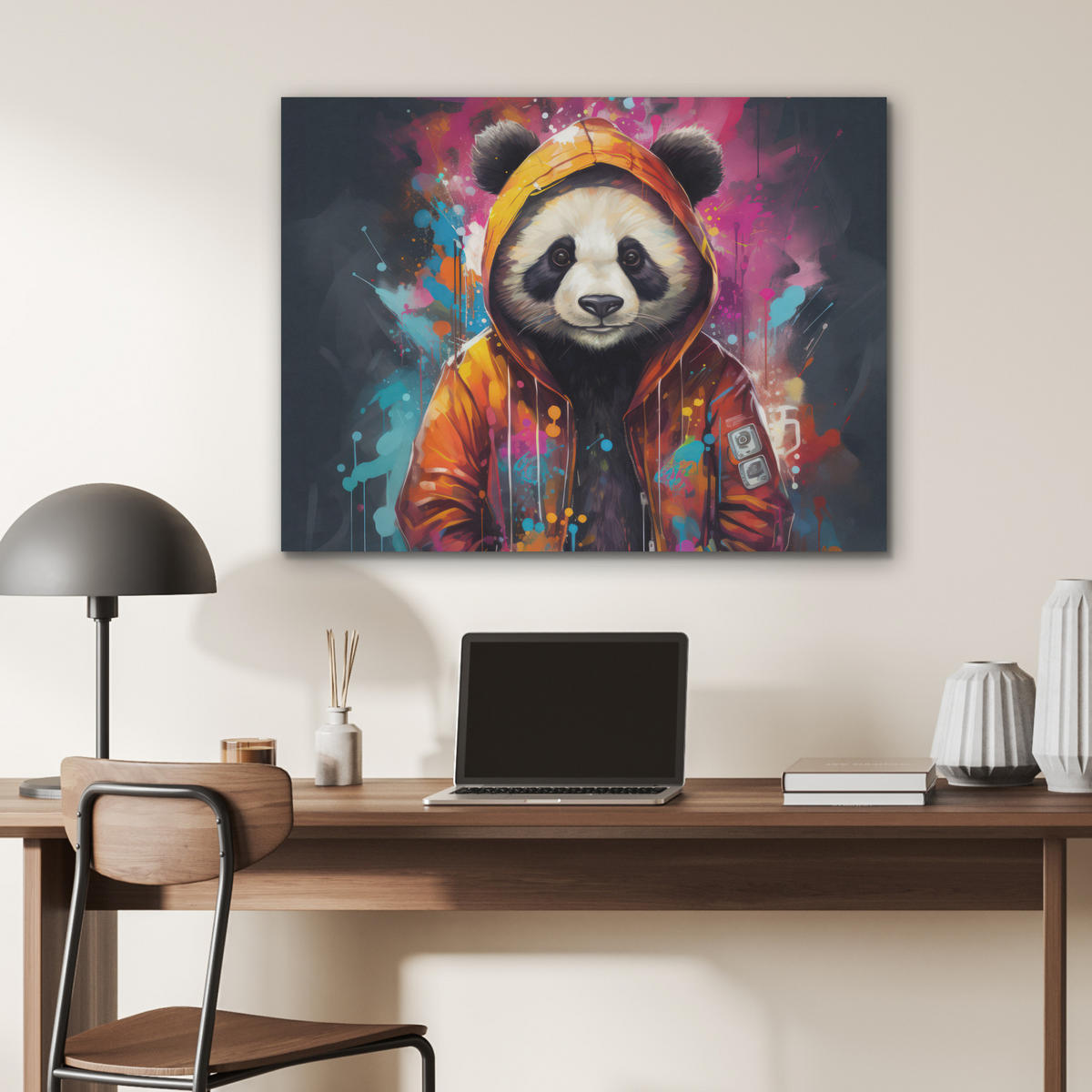 AKUSTIKPANEEL Panda - Jacke - Graffiti - Orange 80x60 cm - Orange, Textil (80/0.9/60cm) - MuchoWow