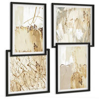 BILDER SET 4er Set - 50x50 cm & 40x60 cm Schwarzer Rahmen - Abstrakte Muster beige weiß - Schwarz, Kunststoff (50/50cm) - TULUP