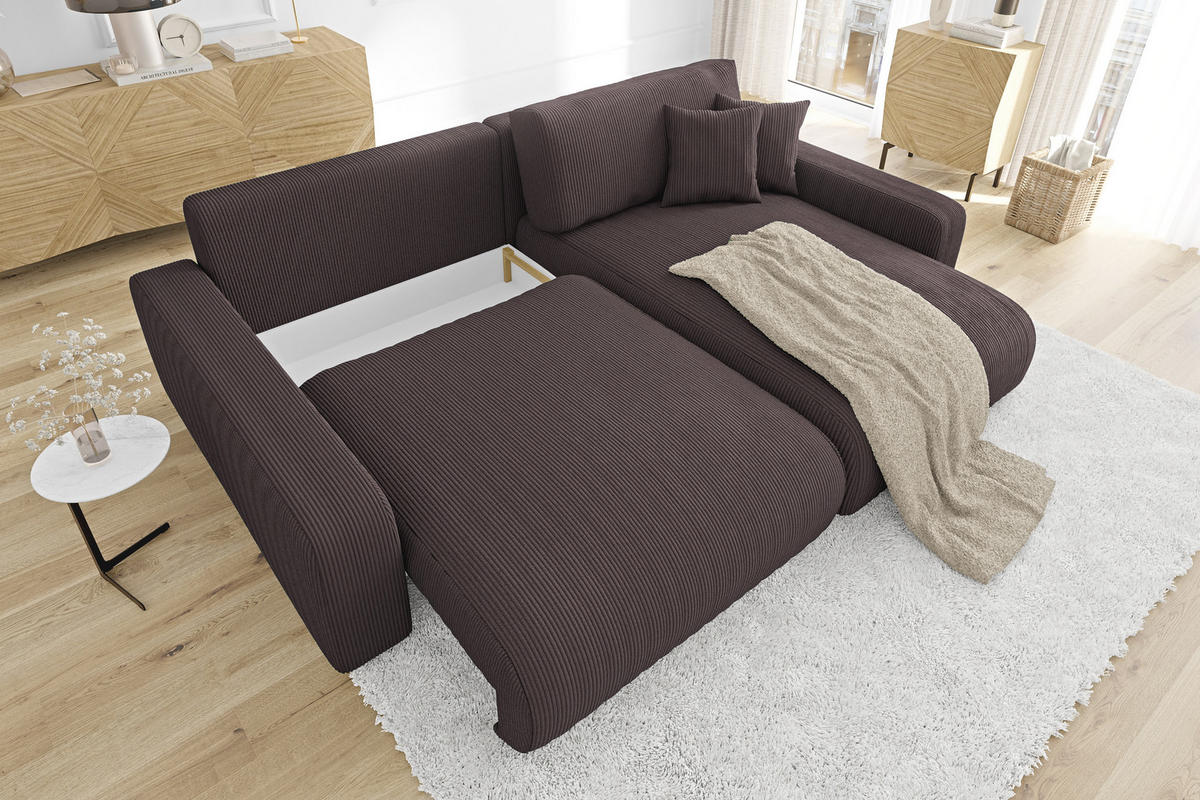 ECKSOFA Emma Dunkelbraun Cord - Ottomane rechts - Dunkelbraun, Textil (234/170cm) - S-Style Möbel
