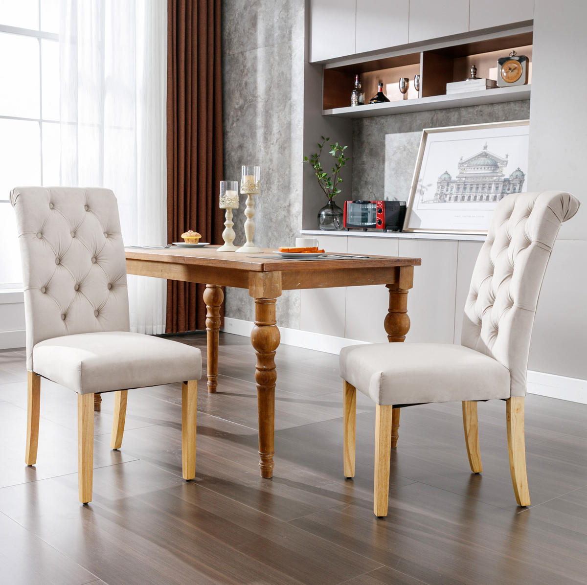 ESSZIMMERSTUHL 4er-Set Samt Beige mit Eichenbeinen - Beige, Holz (43/100/63.1cm) - Meubliv