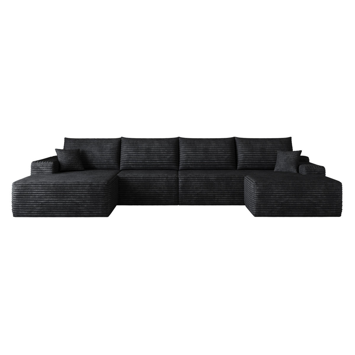 SOFA Ecksofa mit Chaiselongue 340 cm Cordstoff Schwarz - Schwarz, Kunststoff (175/83/270cm) - Meubliv